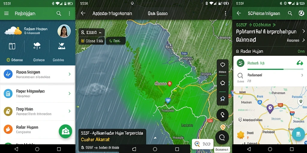 Antarmuka pengguna 555F menampilkan radar hujan dengan jelas dan informatif.