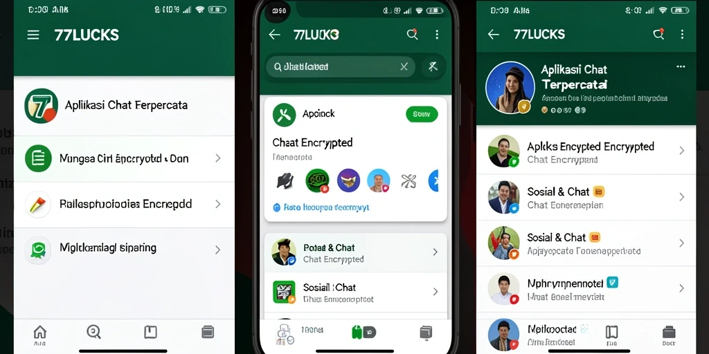 Tampilan antarmuka pengguna aplikasi Chat Encrypted 77LUCKS.