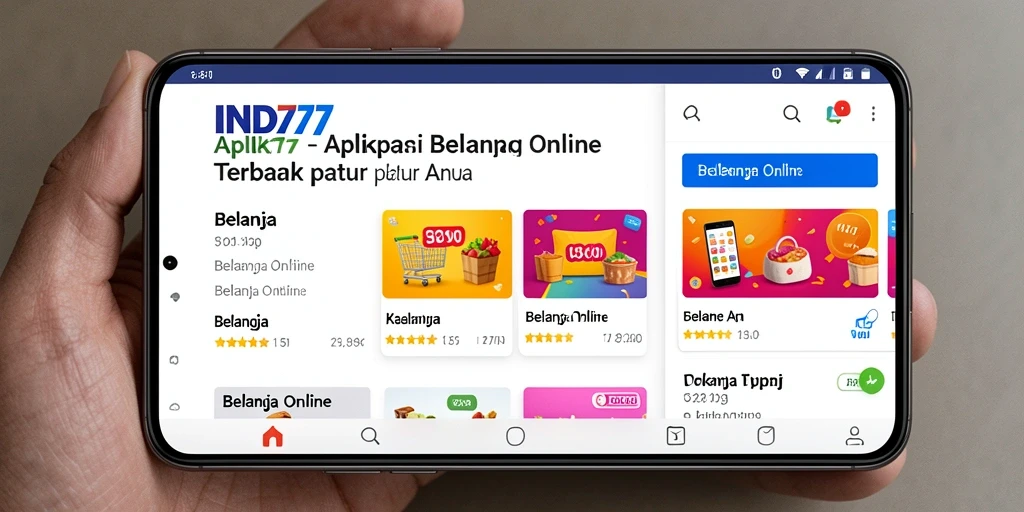 Tampilan antarmuka pengguna aplikasi Belanja Online IND777 yang menarik.