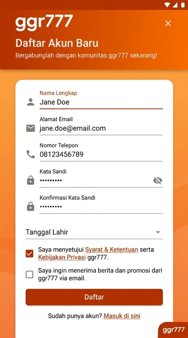 Cara Registrasi Akun Baru ggr777 untuk Pengguna Android